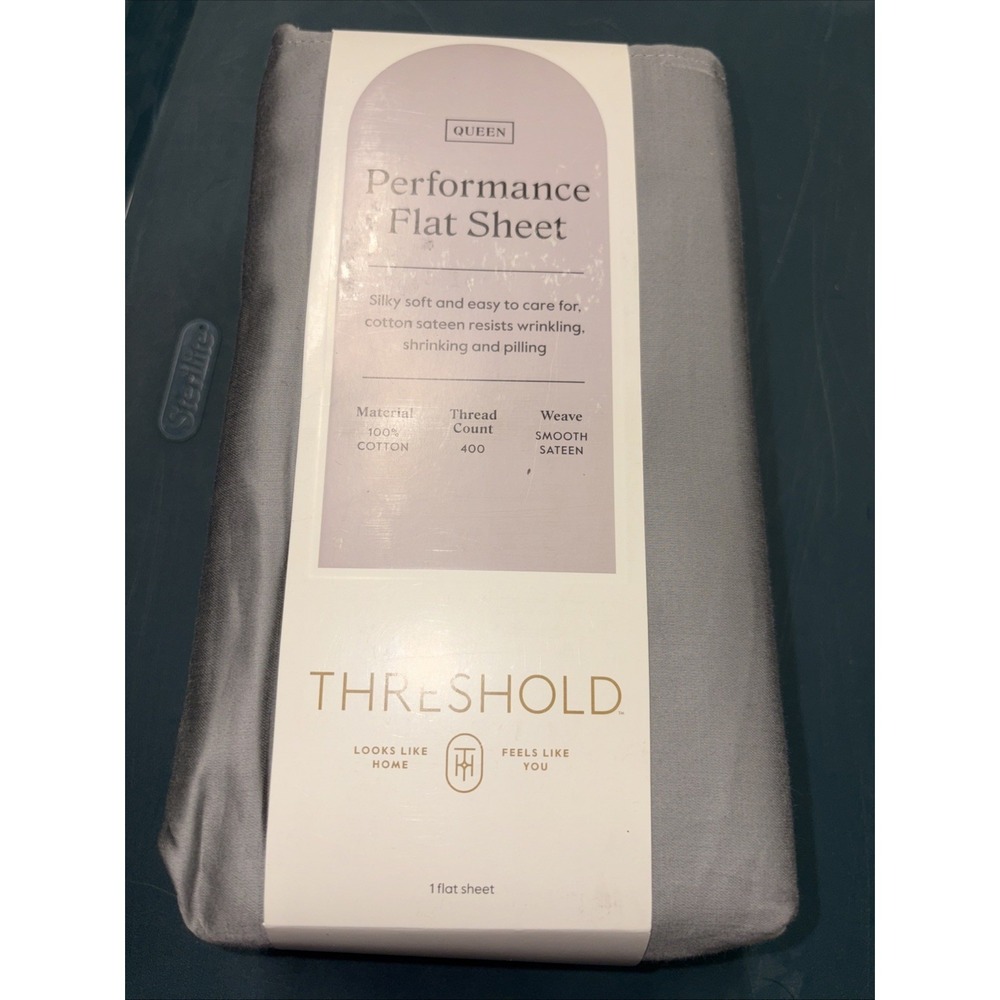 Queen 400 Thread Count Performance Flat Sheet‎ Classic Gray - Threshold: Cotton